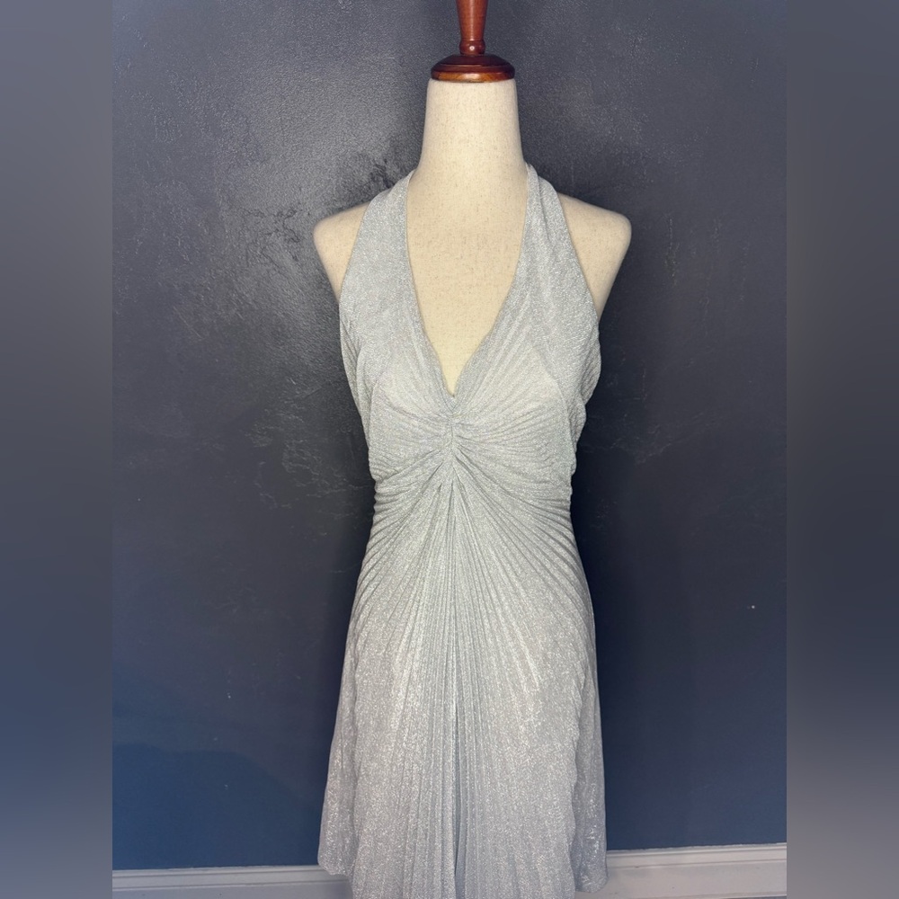 Aspeed Silver Shimmery Knit Mock Neck Sweater with Decorative Buttons